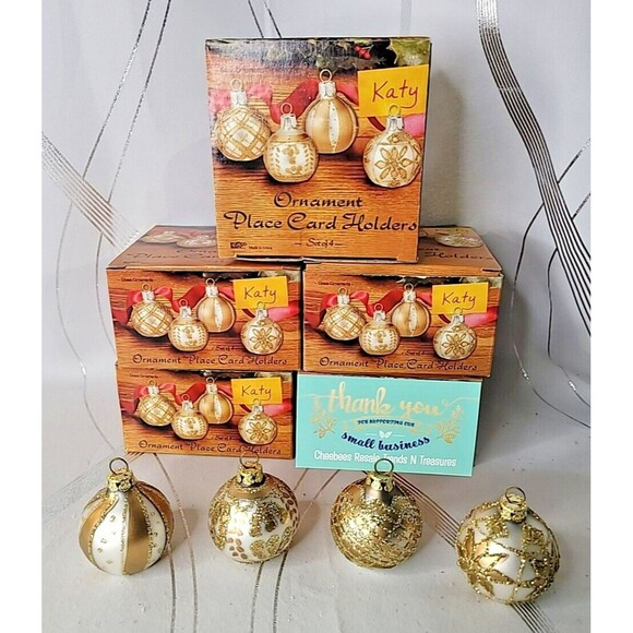 20 Giftco Christmas Holiday Glitter Ornament Place Card Holders 2" Tall w Boxes - Picture 2 of 15